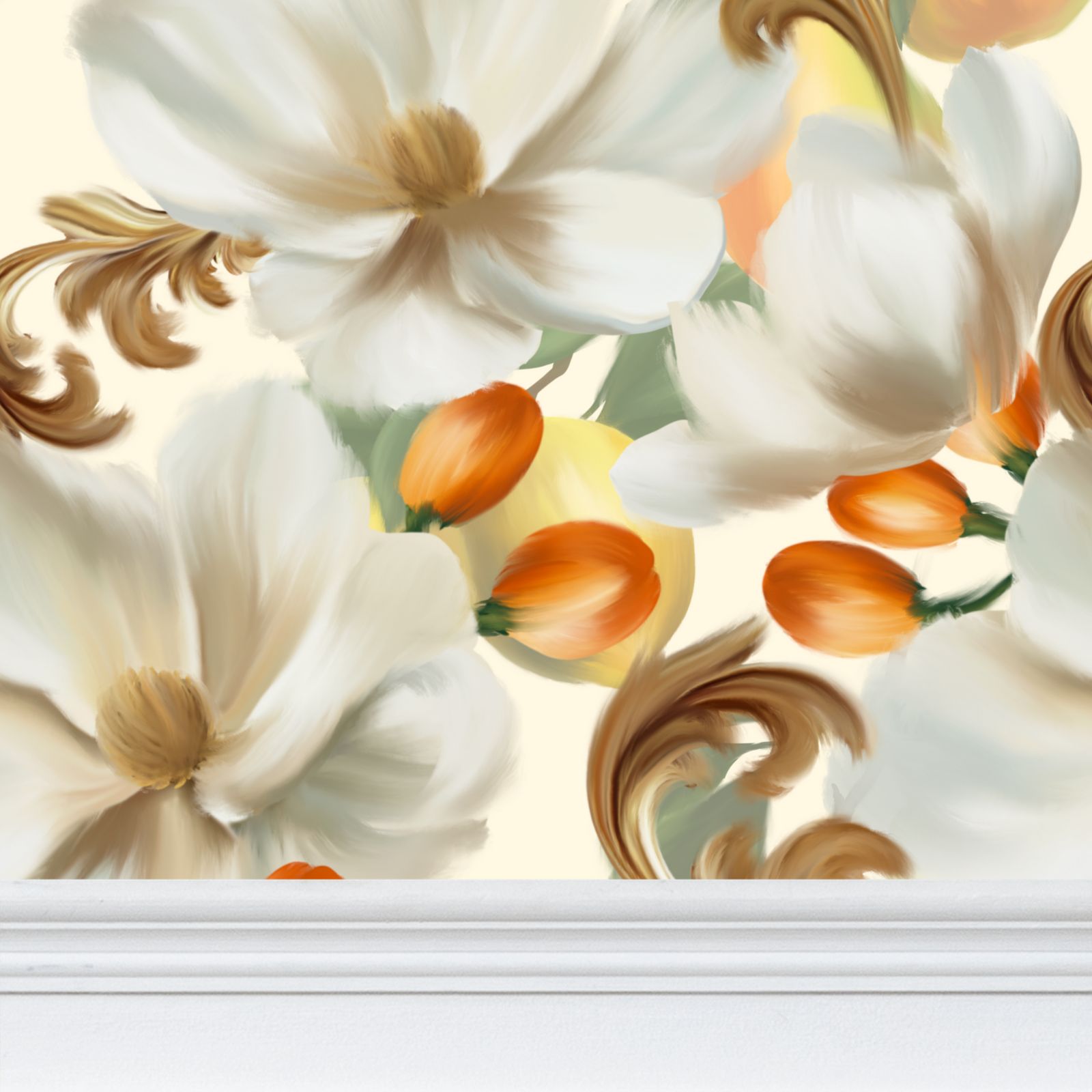 Orange Berries Parade Repeat Pattern Wallpaper