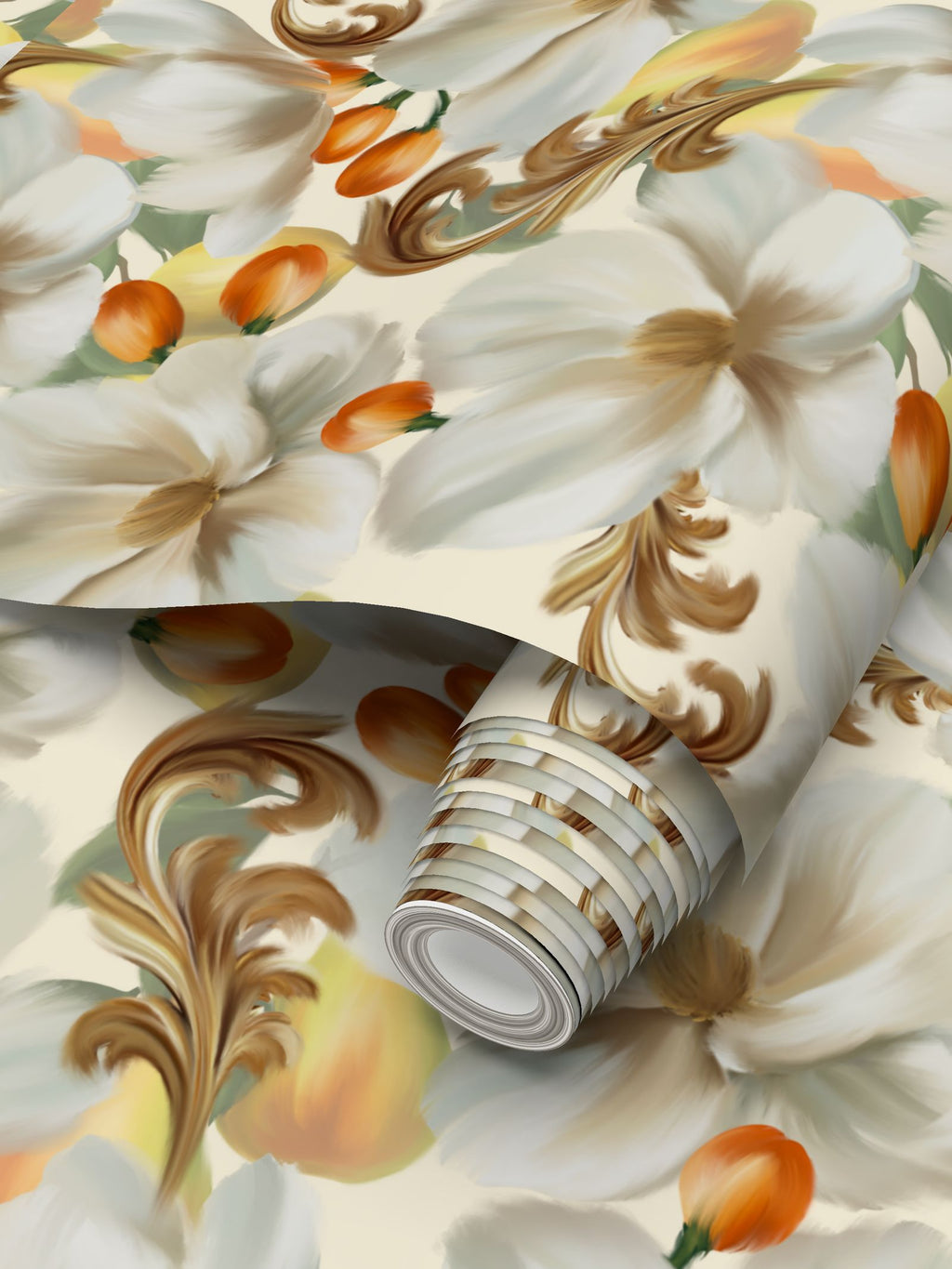 Orange Berries Parade Repeat Pattern Wallpaper