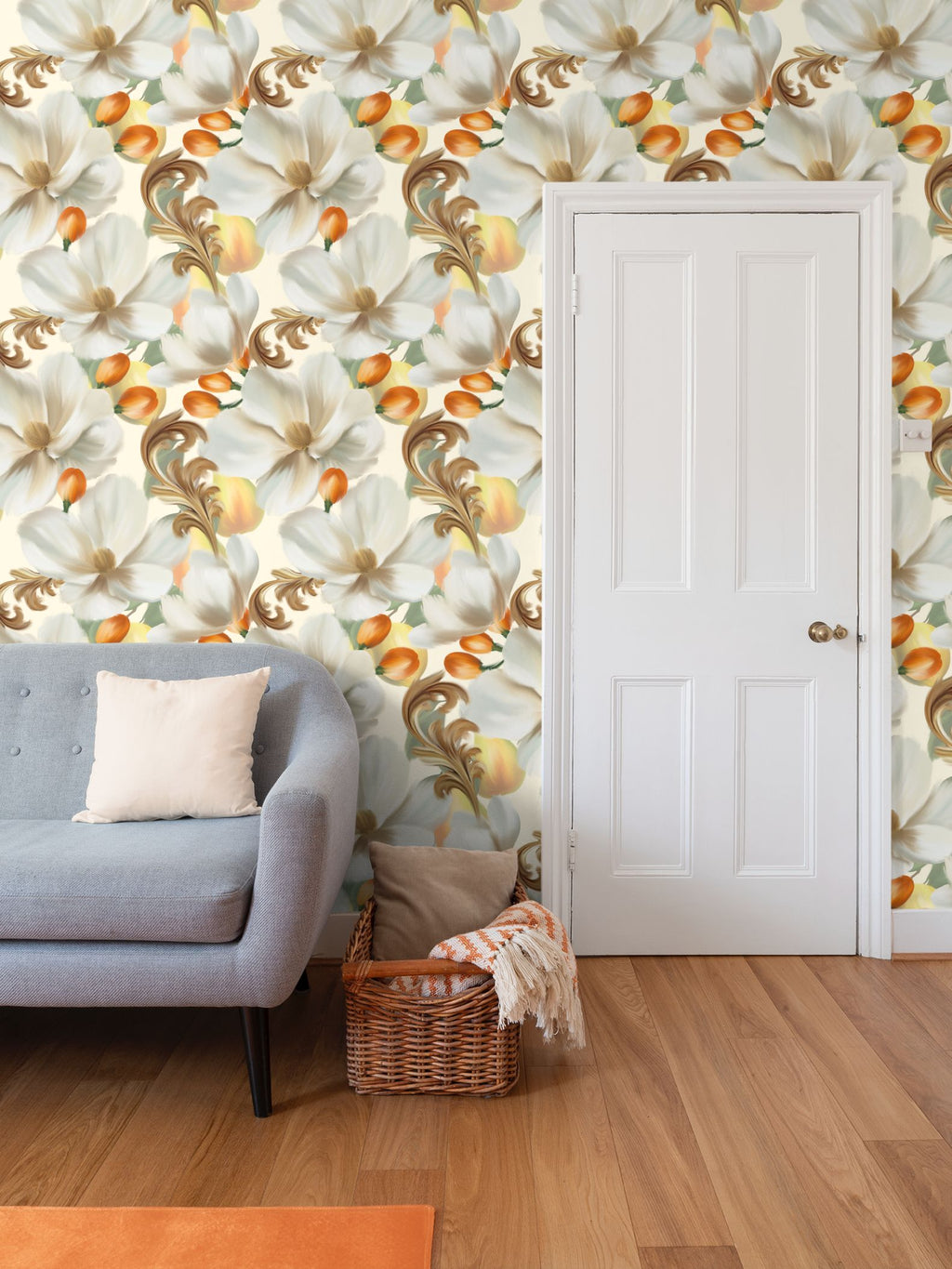 Orange Berries Parade Repeat Pattern Wallpaper