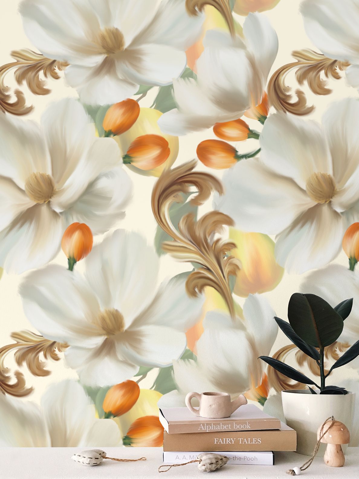 Orange Berries Parade Repeat Pattern Wallpaper