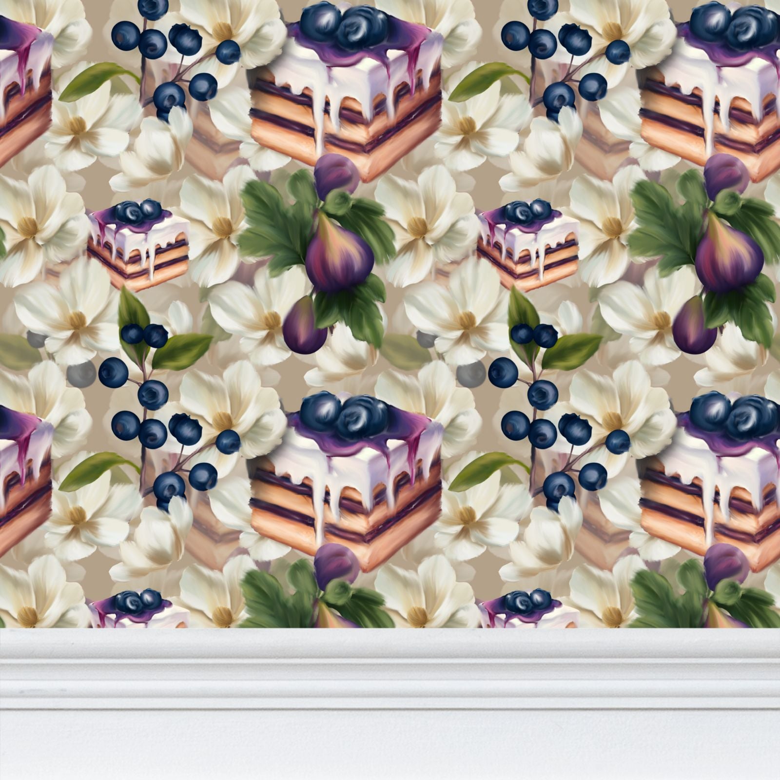 Blueberry & Fig Torta Repeat Pattern Wallpaper