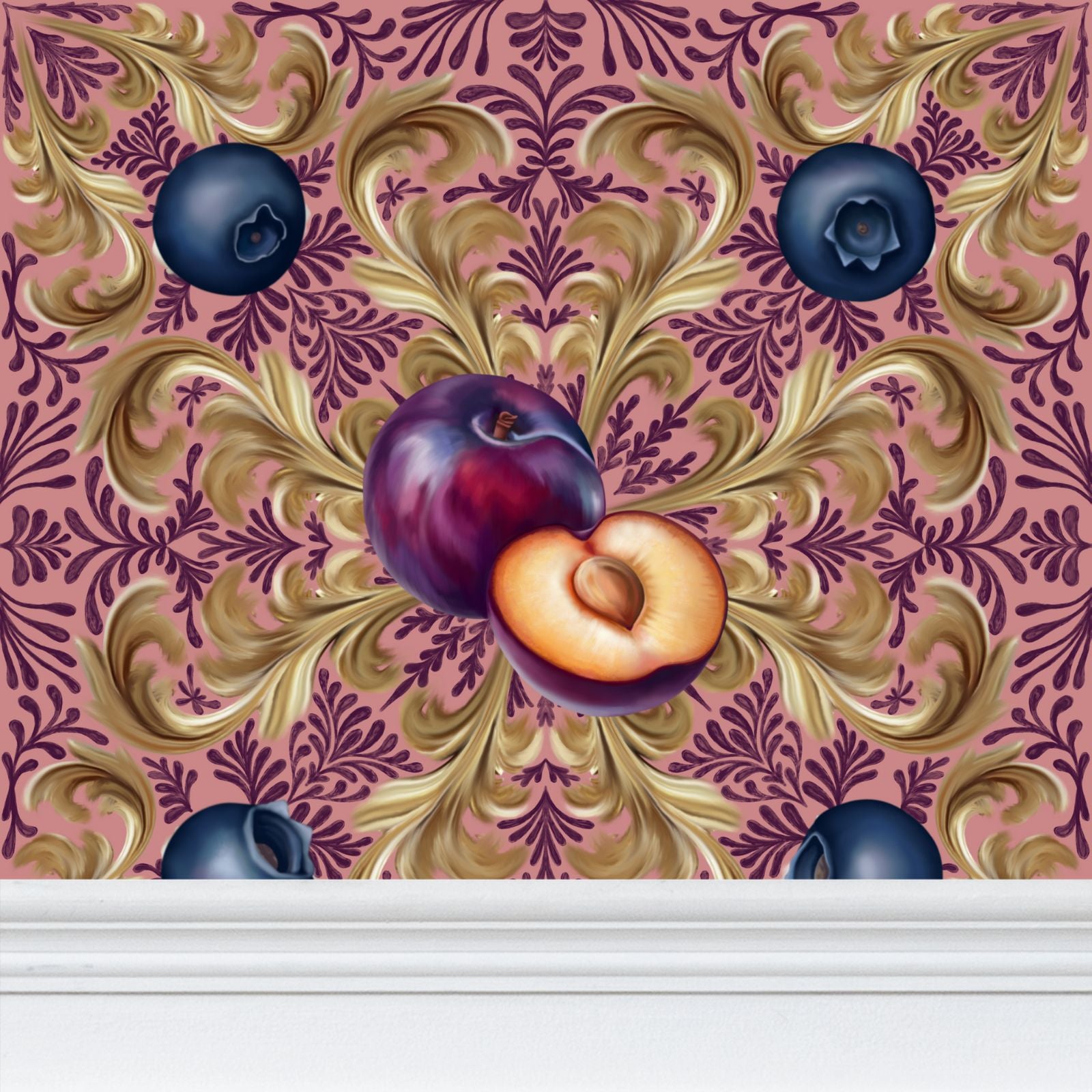 Plum & Berry Delight Repeat Pattern Wallpaper