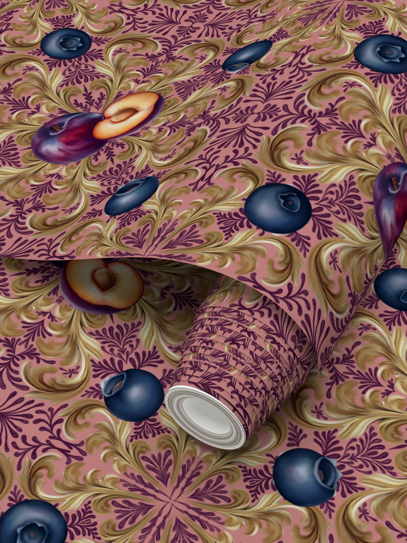 Plum & Berry Delight Repeat Pattern Wallpaper