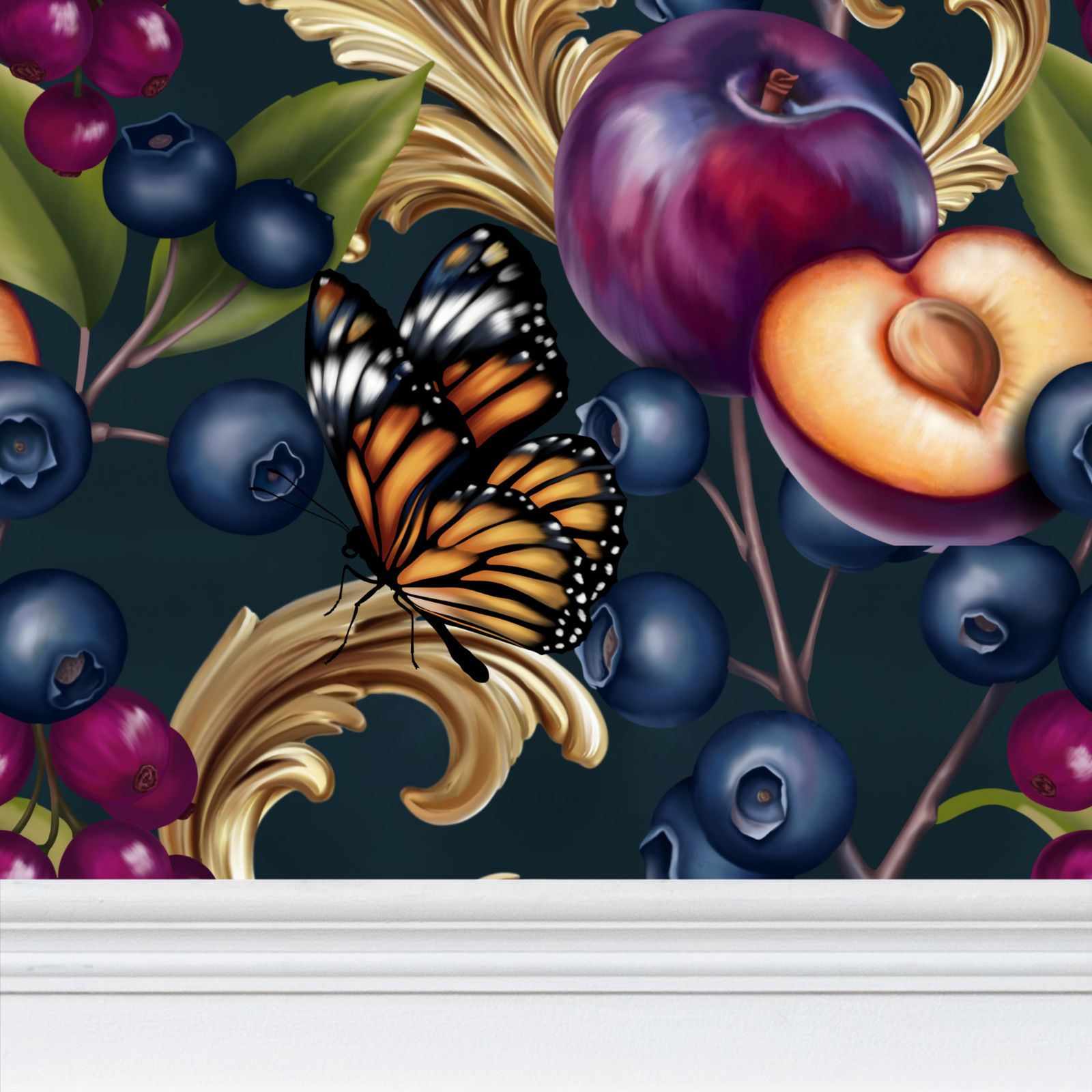 Berry Spring Repeat Pattern Wallpaper
