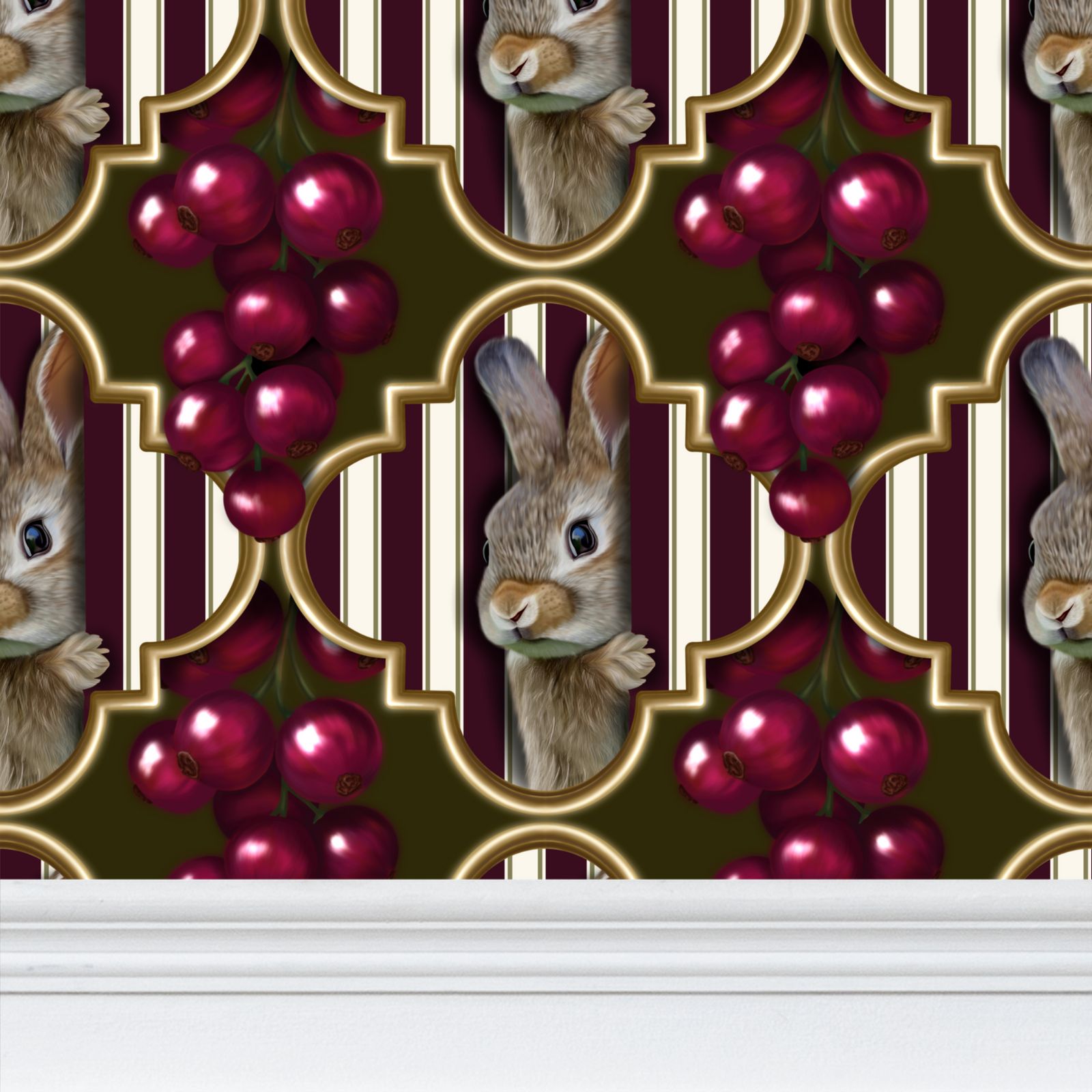 Peeking Berries Repeat Pattern Wallpaper