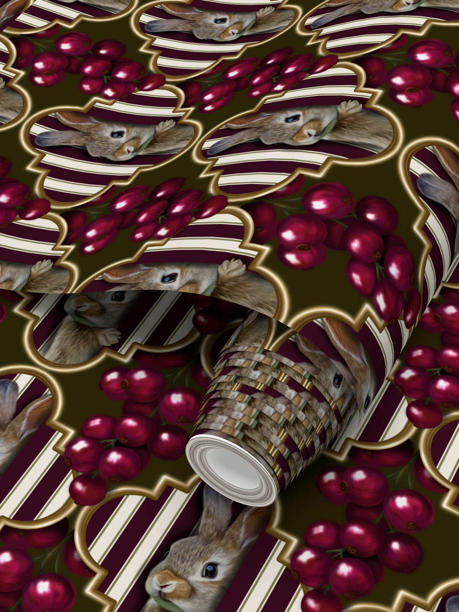 Peeking Berries Repeat Pattern Wallpaper