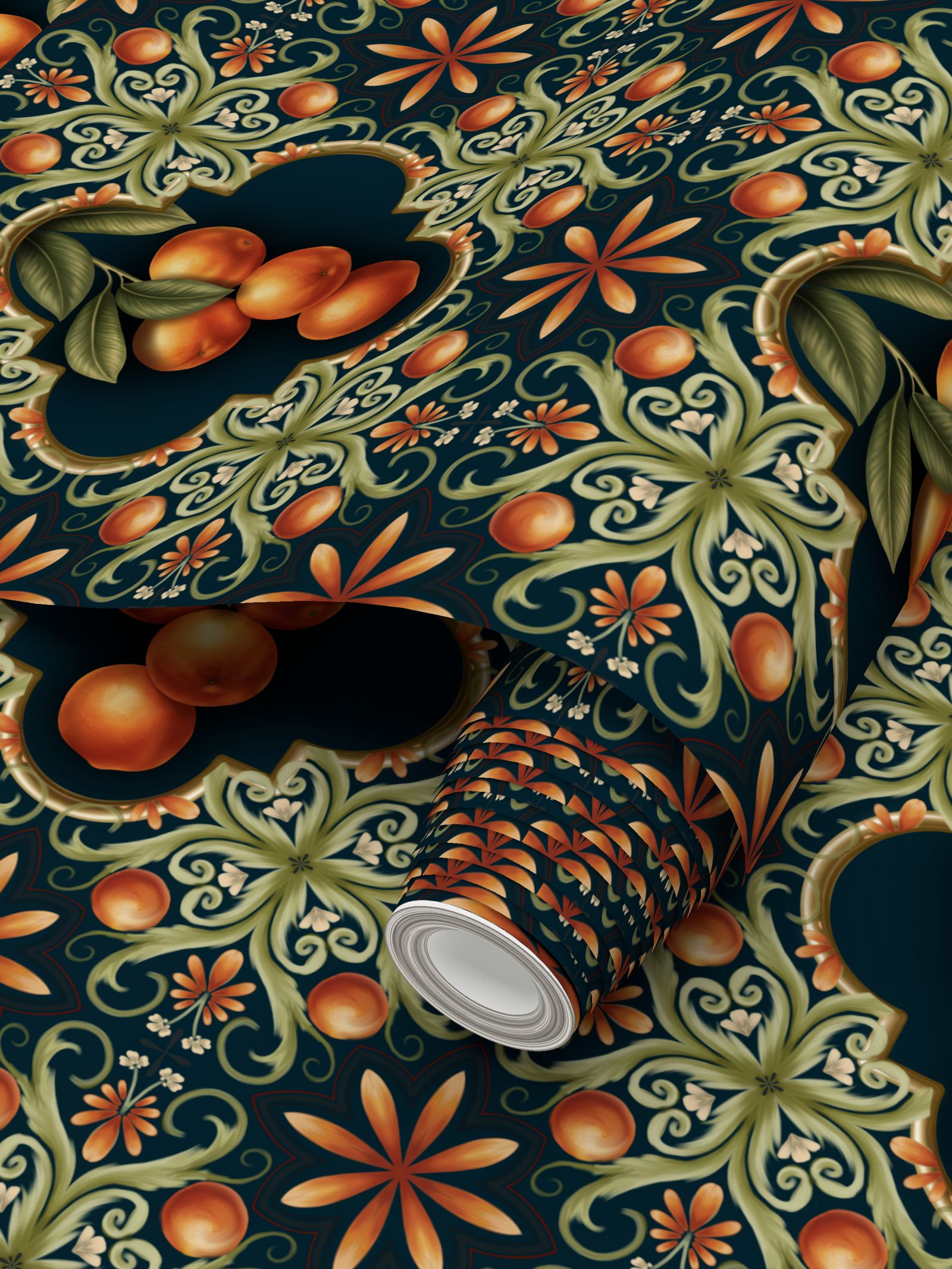 Tuscan Oranges Repeat Pattern Wallpaper