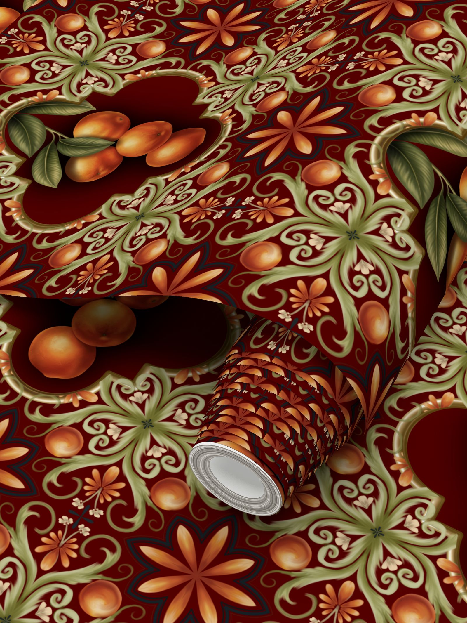 Tuscan Orange Repeat Pattern Wallpaper