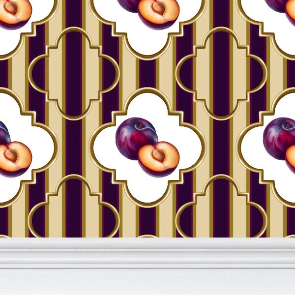 Plum Slice Delight Repeat Pattern Wallpaper