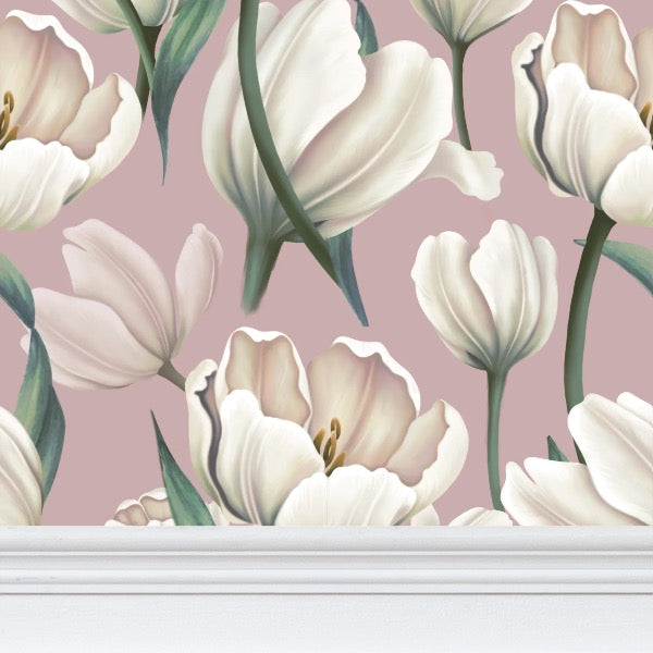 Blush Tulips Repeat Pattern Wallpaper