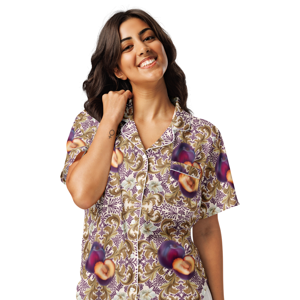 Plum Delight All-over print women’s short sleeve pajama top