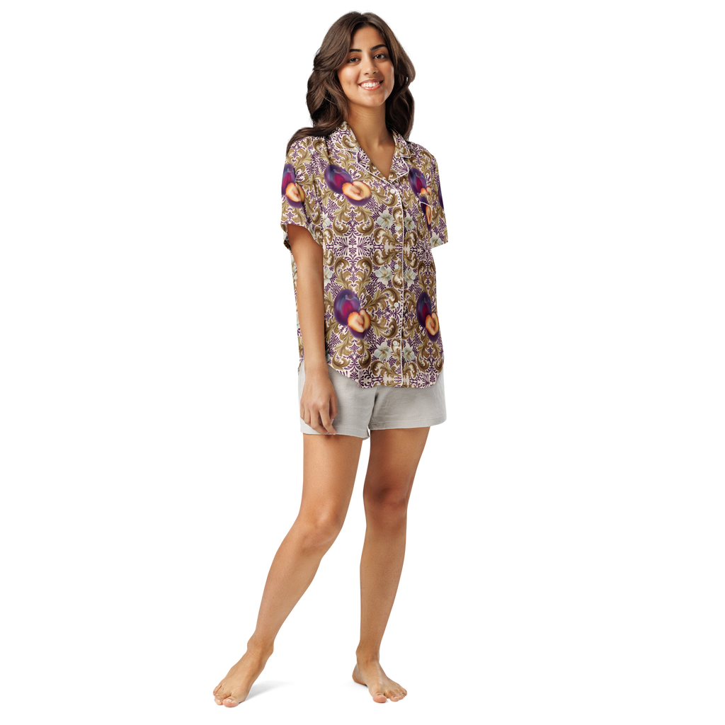 Plum Delight All-over print women’s short sleeve pajama top