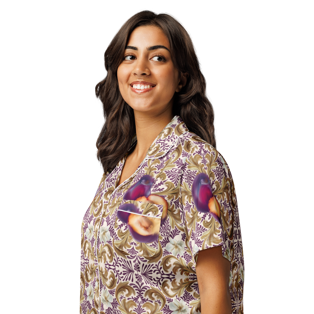 Plum Delight All-over print women’s short sleeve pajama top