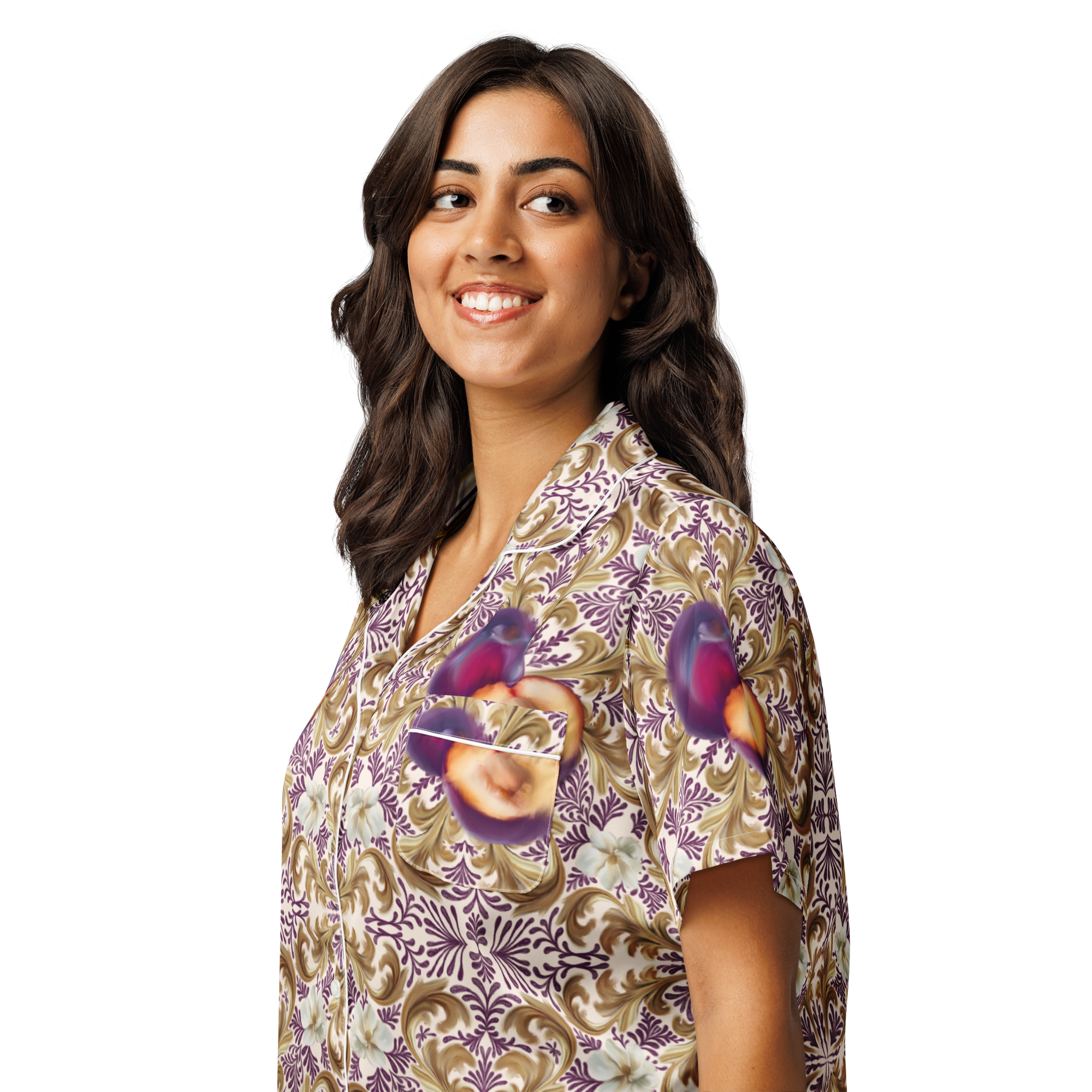 Plum Delight All-over print women’s short sleeve pajama top